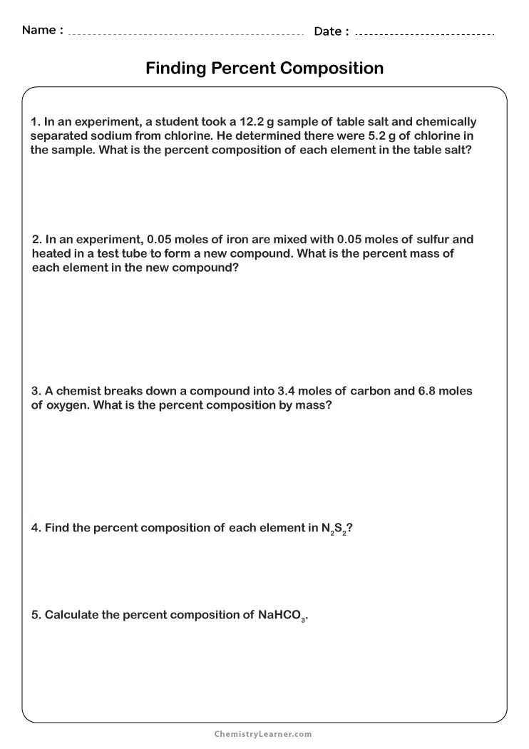 Free Printable Percent Composition Worksheets