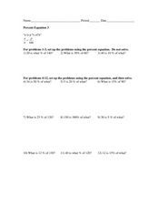 Percent Equation 3 Worksheet for 7th - 9th Grade | Lesson Planet