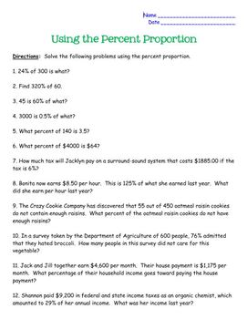the percent proportion worksheet answers