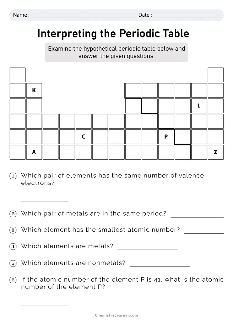 the periodic table worksheet answers