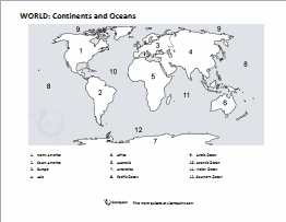 the physical world continents and oceans worksheet