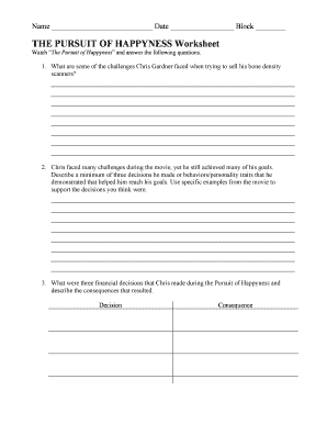 the pursuit of happiness worksheet