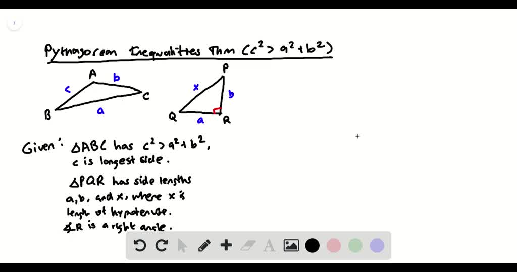 Prove the Pythagorean Inequalities Theorem (Theorem 9.3 ) when c^2 ...