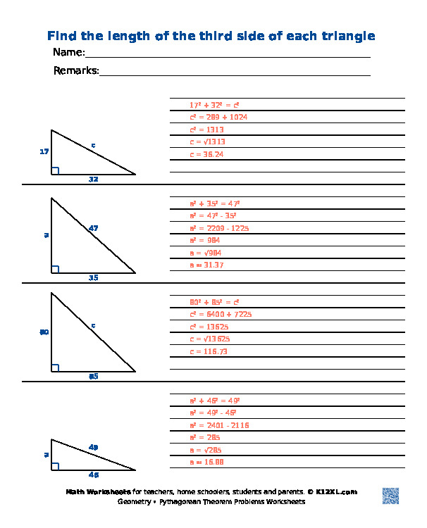 the pythagorean theorem worksheet