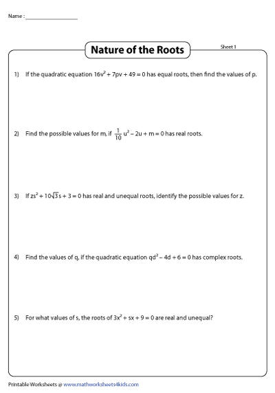 the quadratic formula and the discriminant worksheet