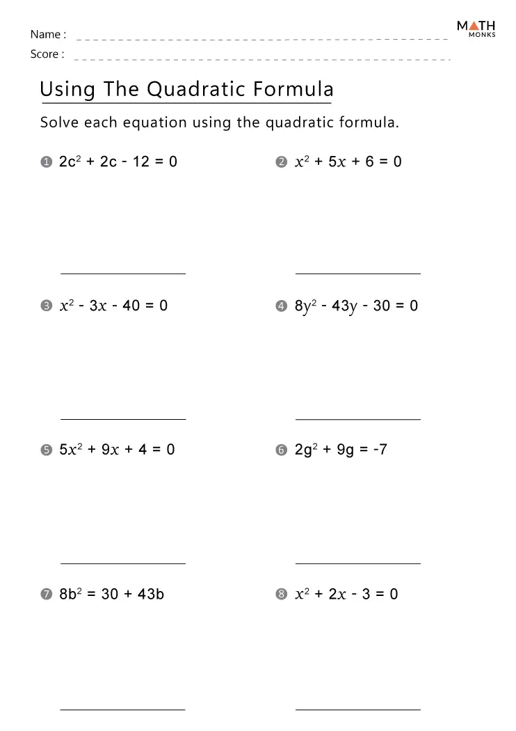 Quadratic Formula Worksheets - Math Monks - Worksheets Library