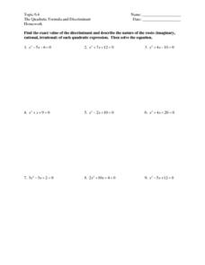 the quadratic formula worksheet