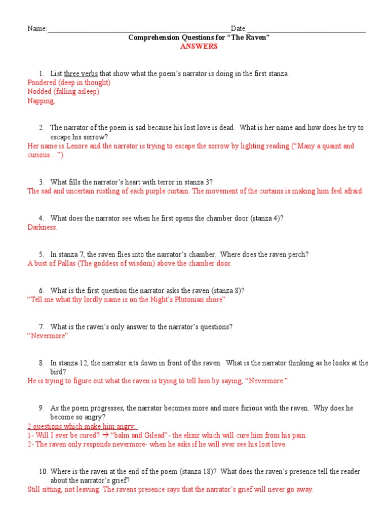 the raven pdf worksheet