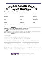The Raven Worksheet.pdf - Name Choose 10 vocabulary words from ...