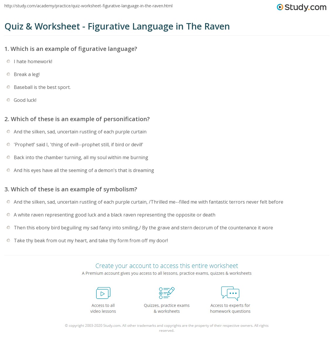 the raven worksheet answer key