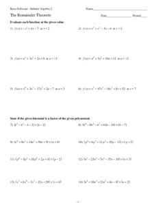 The Remainder Theorem Worksheet for 9th - 11th Grade | Lesson Planet