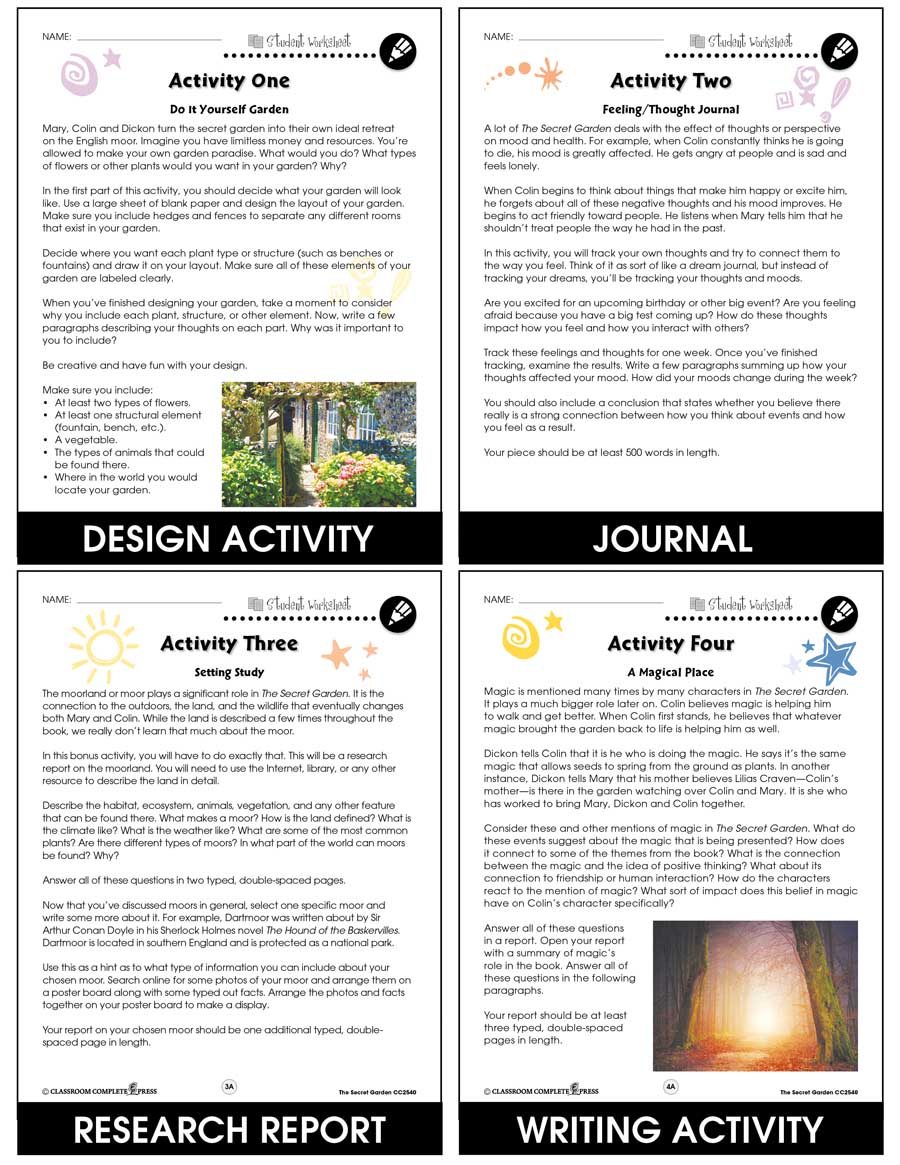 The Secret Garden - BONUS WORKSHEETS - Grades 5 to 6 - eBook ...