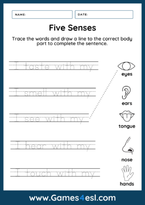 Free Five Senses Worksheets | Games4esl