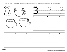 Number three writing, counting and identification activity ...