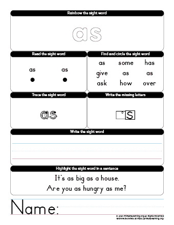AS Sight Word Worksheet  