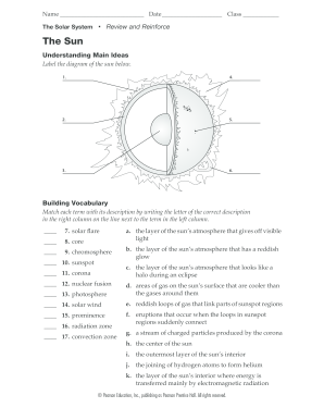 the solar system the sun worksheet answers