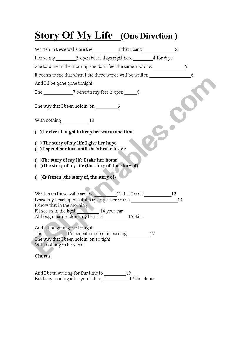 the story of one worksheet