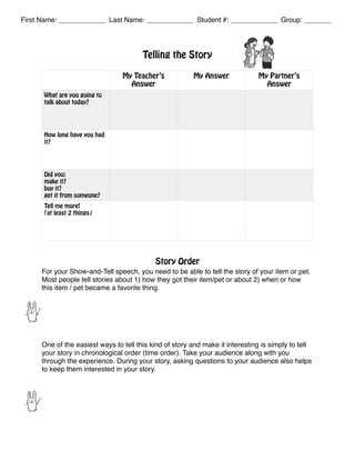 the story of one worksheet