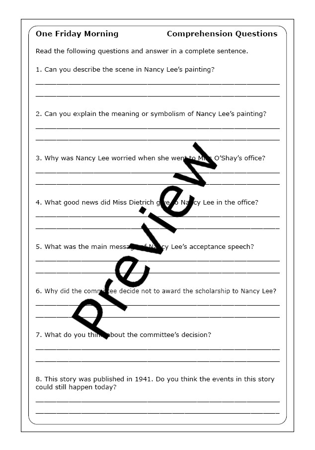 the story of one worksheet