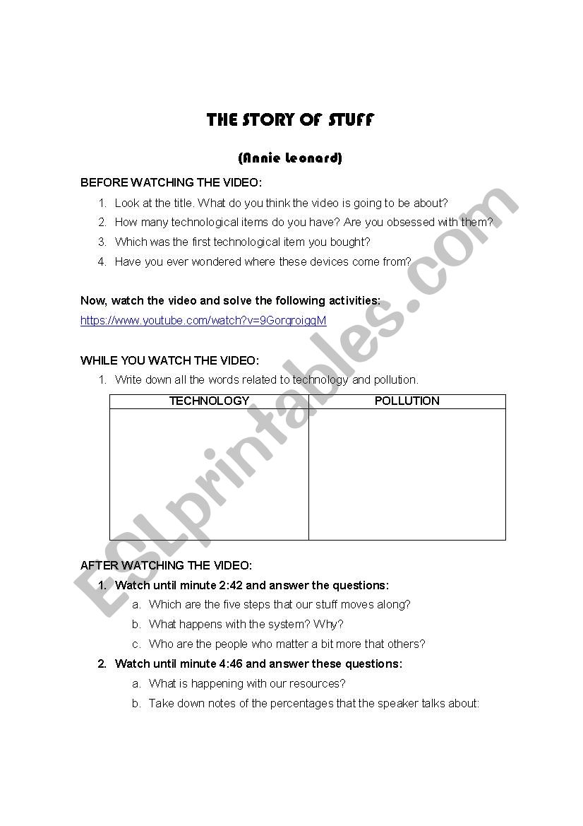 the story of stuff worksheet