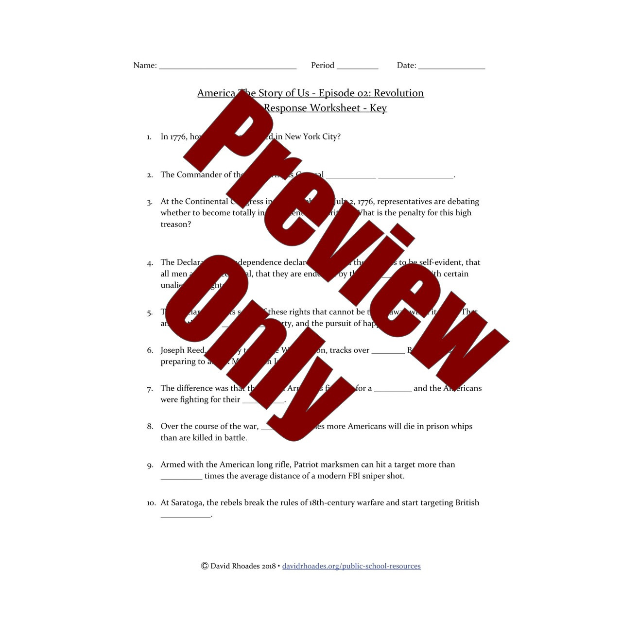 the story of us worksheet wwii for america