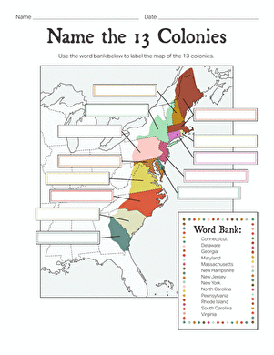 Name the 13 Colonies | Worksheet 