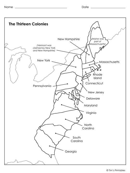 the thirteen colonies worksheet
