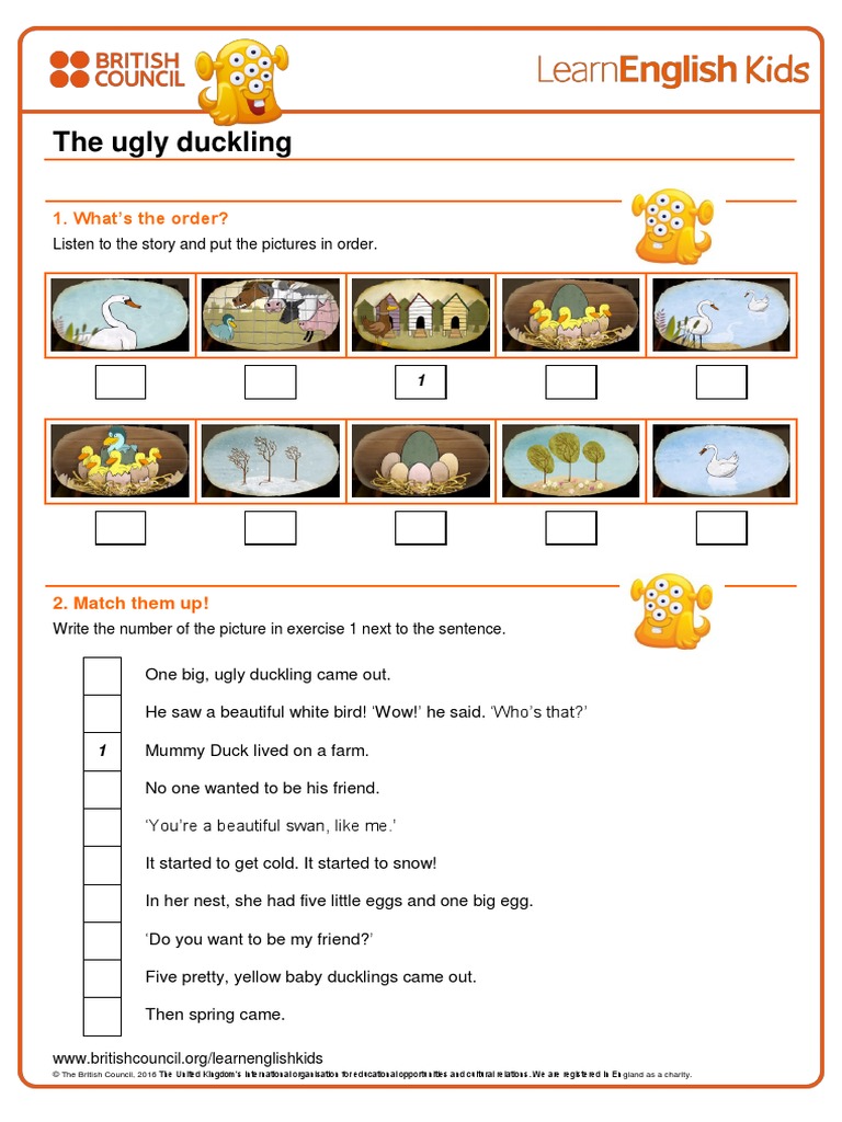 the ugly duckling worksheet