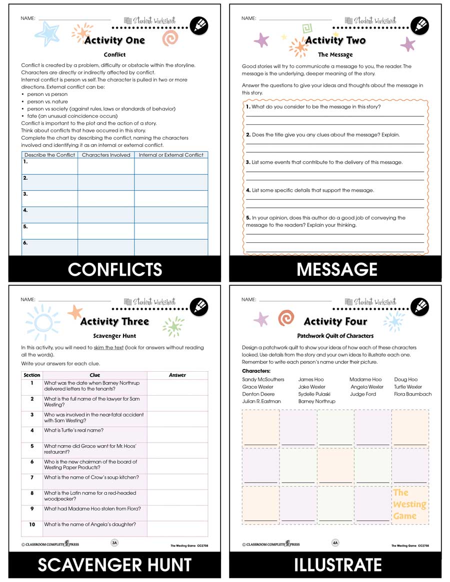the westing game worksheet