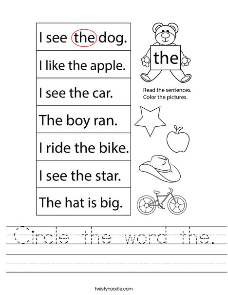 Circle the word the Worksheet - Twisty Noodle