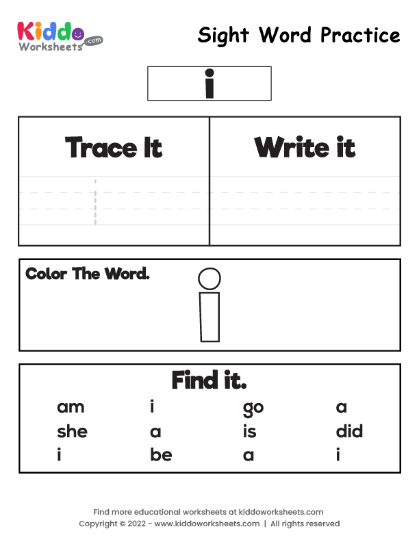 Free Printable Sight Word Practice i Worksheet - kiddoworksheets