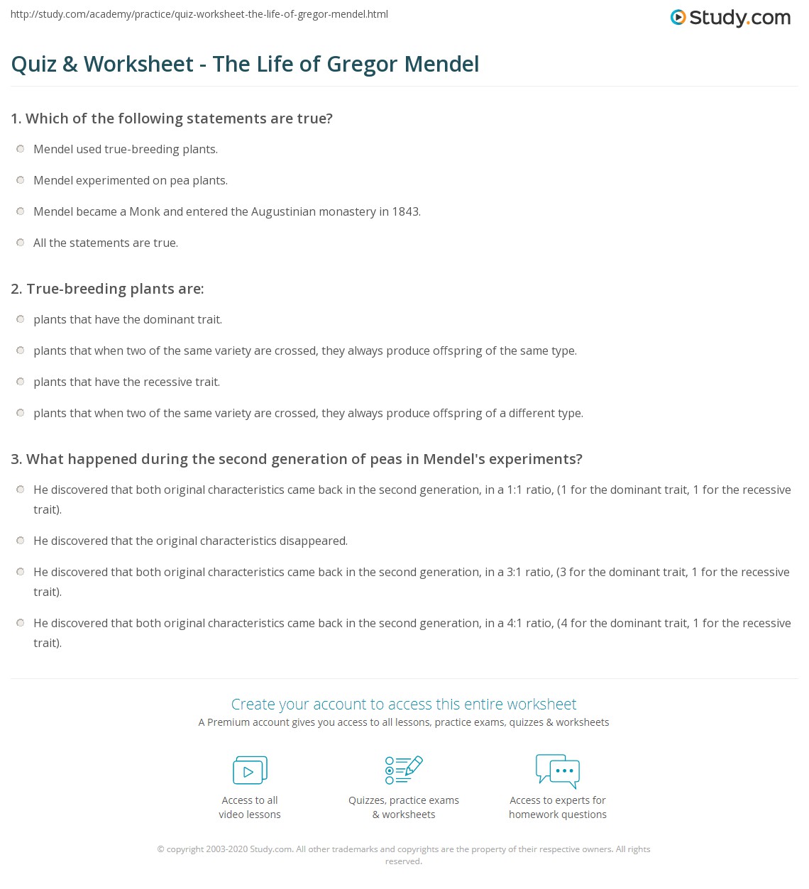 the work of gregor mendel worksheet answers