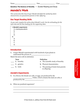 the work of gregor mendel worksheet answers