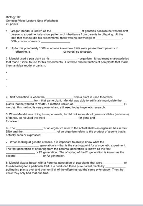 the work of gregor mendel worksheet answers