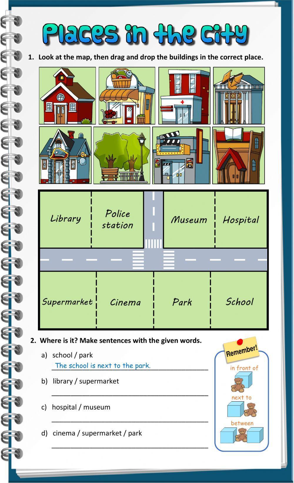 Places in the City - Prepositions of place worksheet  