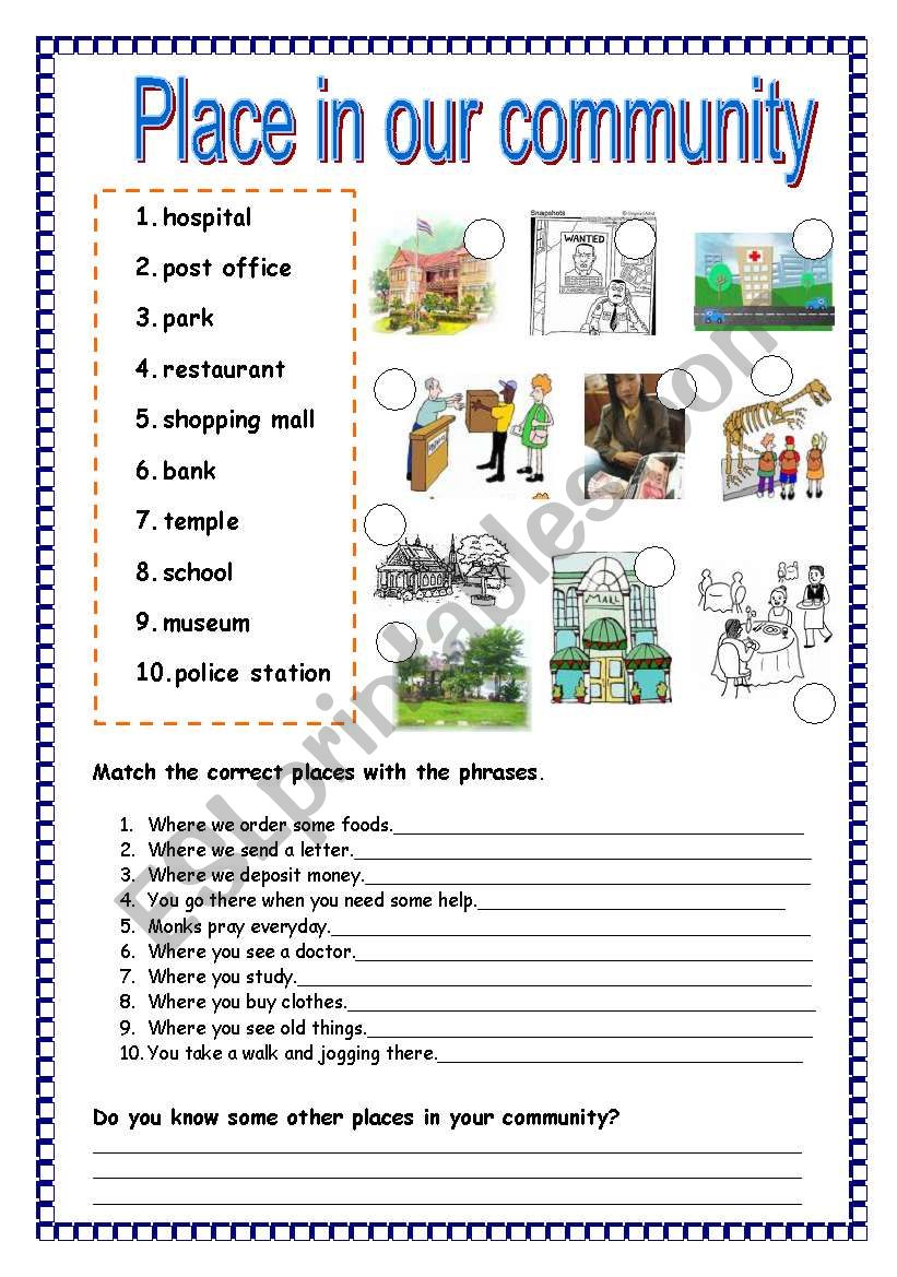 Place in our community - ESL worksheet by plakmutt