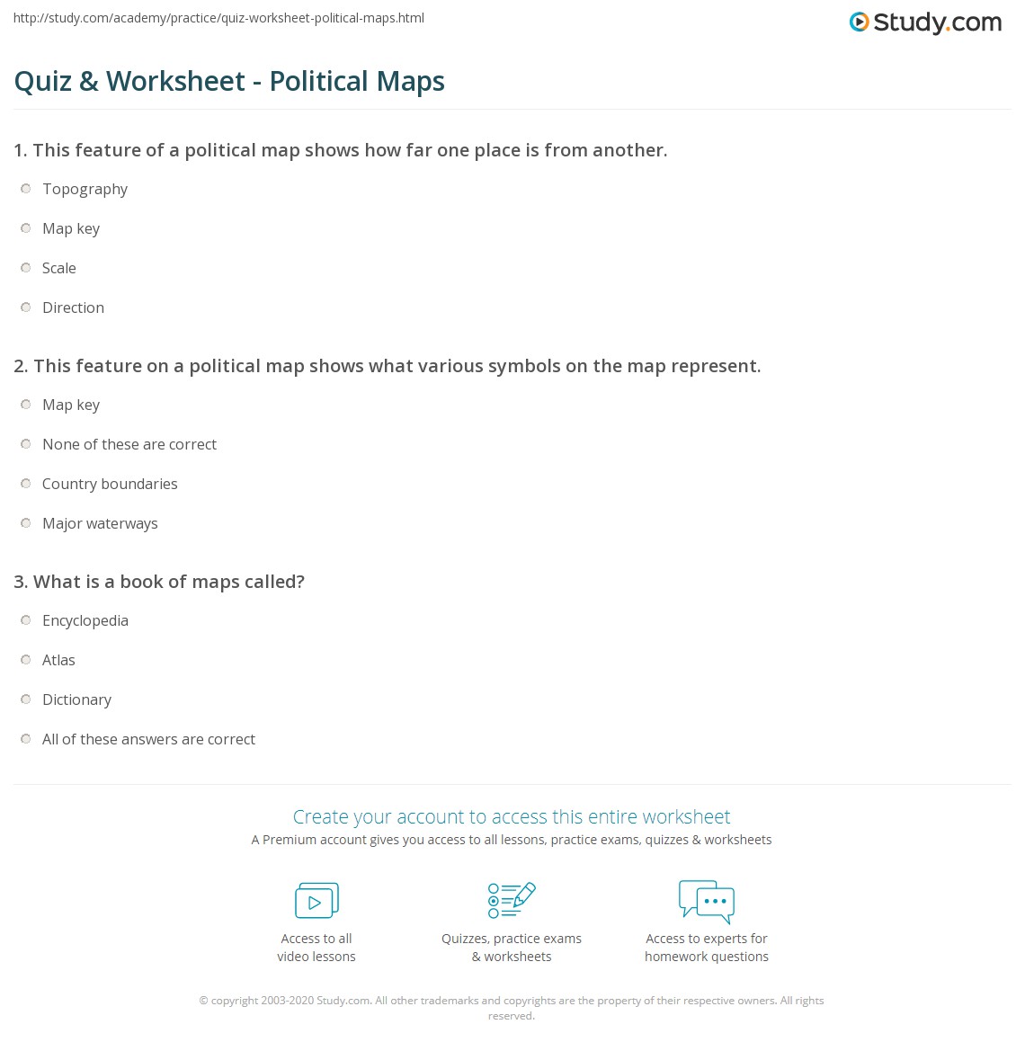Quiz &  Worksheet - Political Maps | Study.com