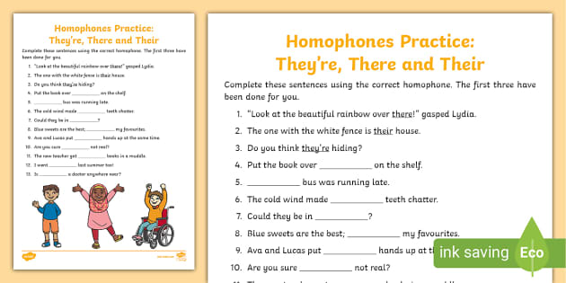 Their, Theyre and There Worksheet - Homophones KS1 - Twinkl