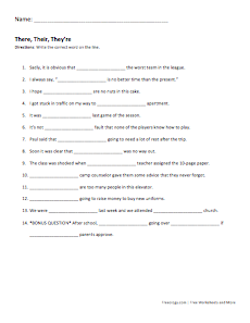 There, Their, and Theyre Worksheet - Freeology