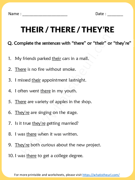 their there they re worksheet