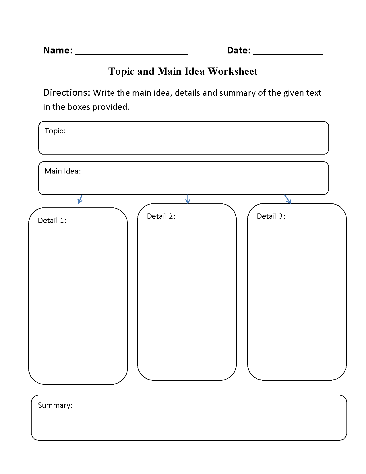 theme topic main idea and supporting details worksheet