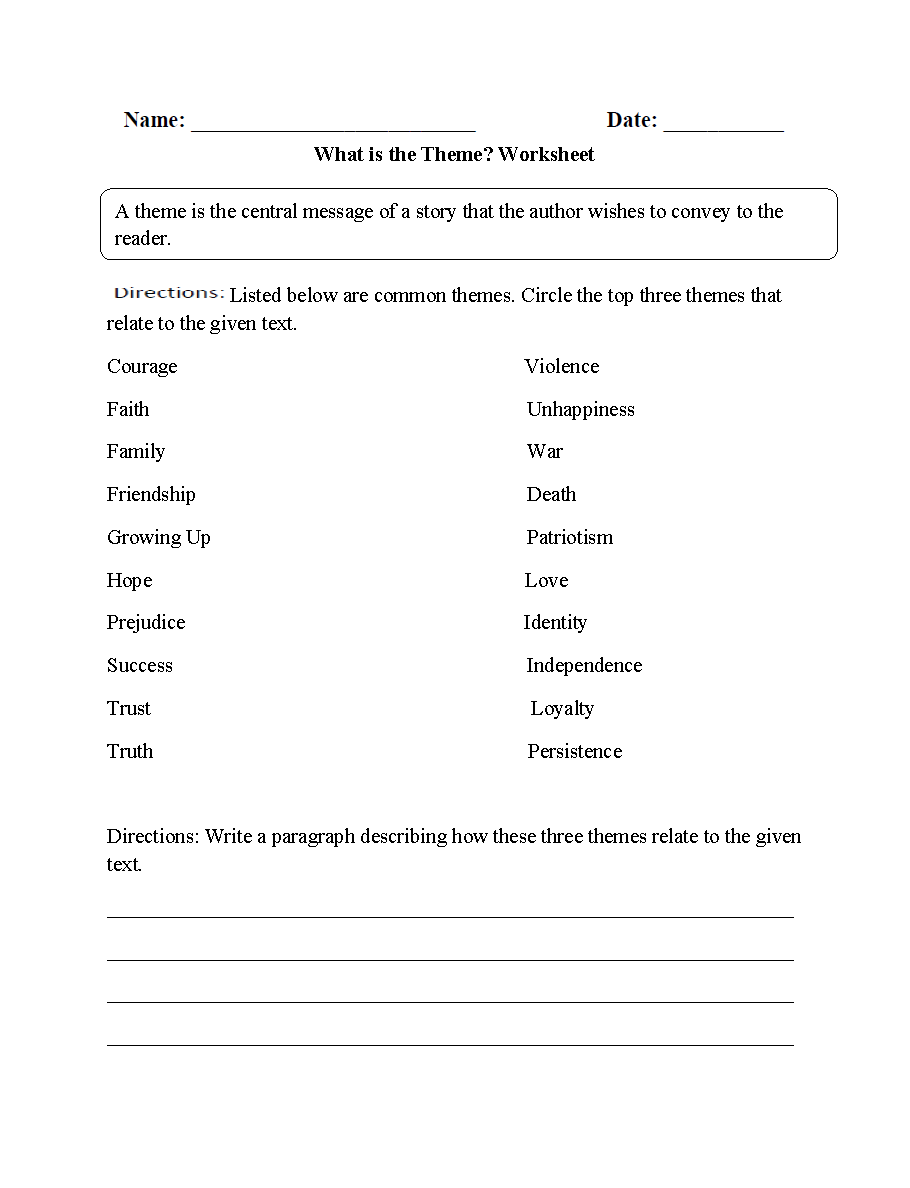 theme worksheet 3rd grade