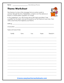 Identifying the Theme of a Story Worksheets