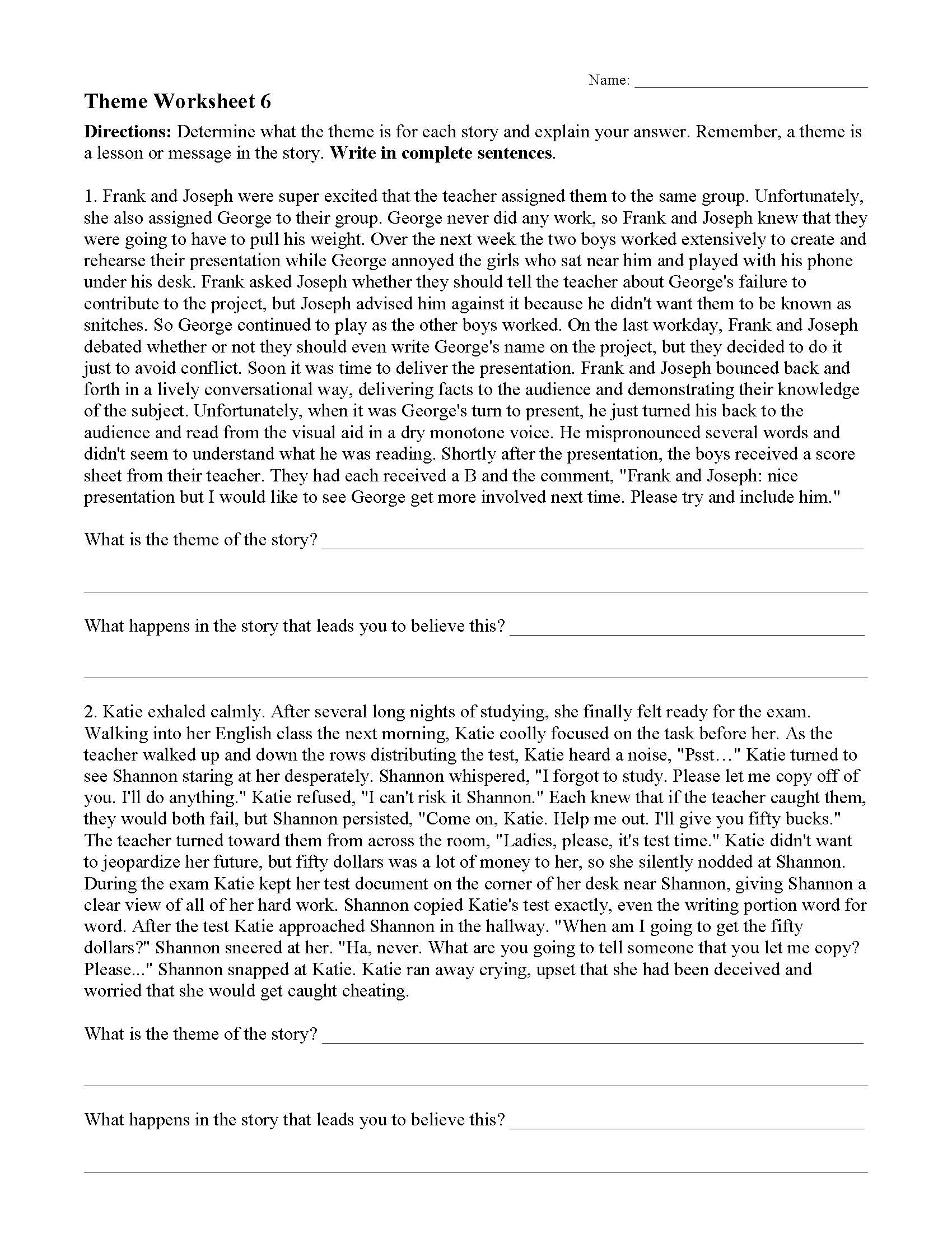 Theme Worksheets  