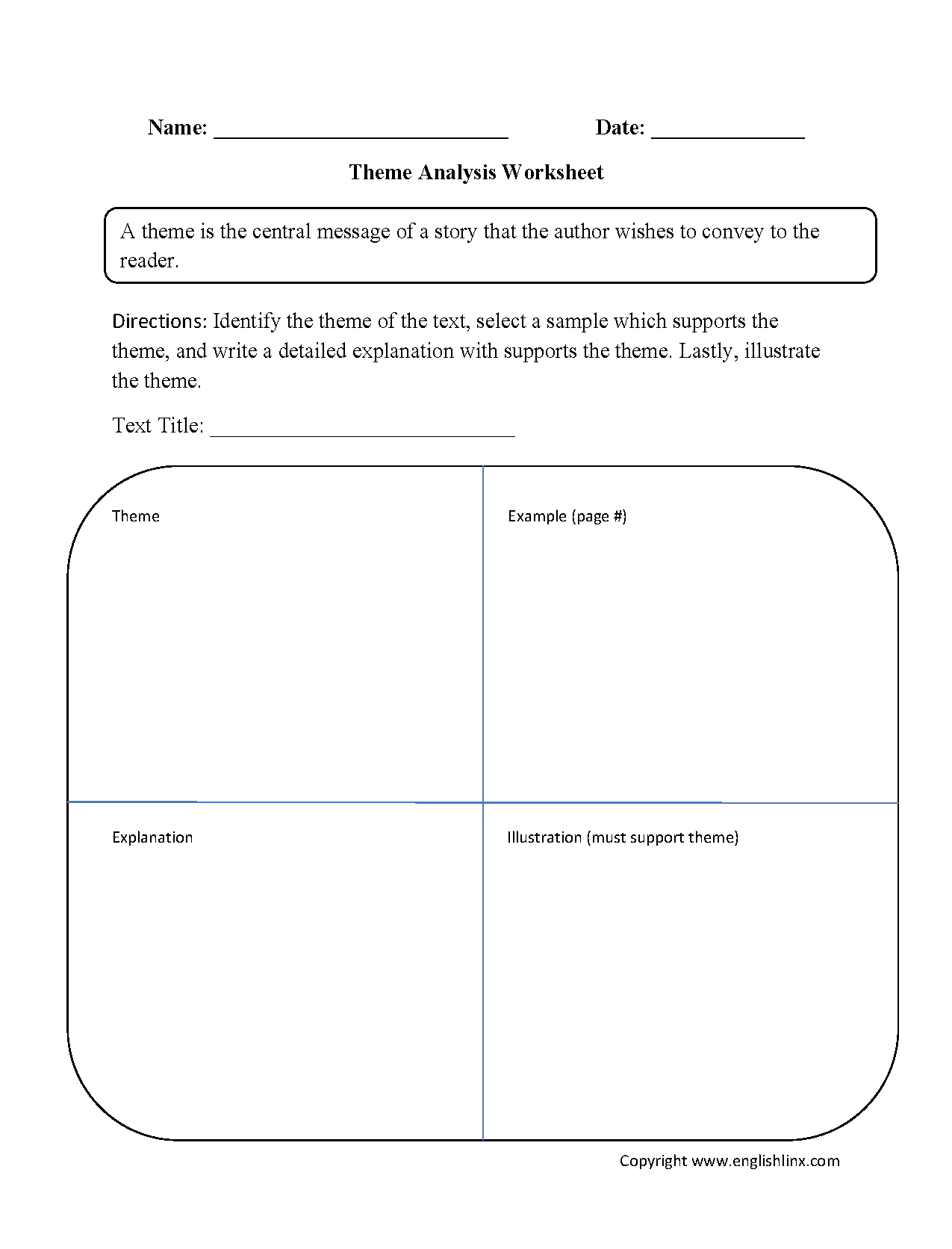 Theme Worksheets | Theme Analysis Worksheet