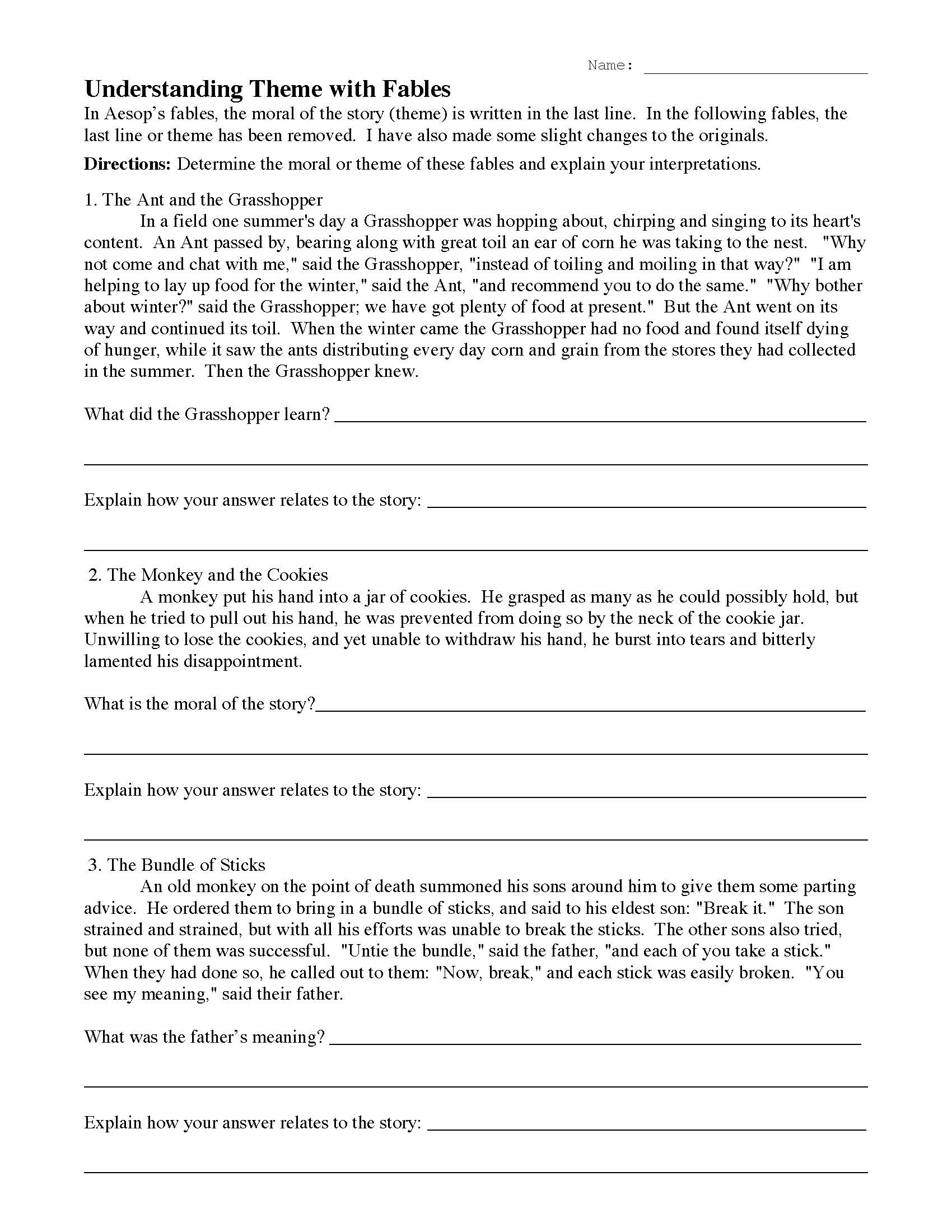 theme worksheet high school