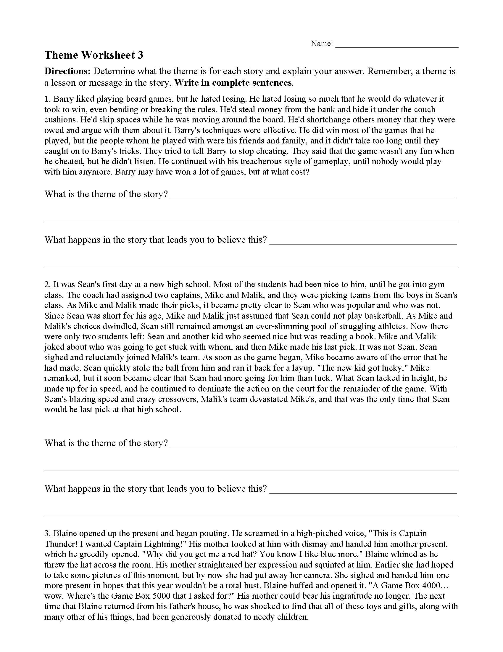 Theme Worksheets  