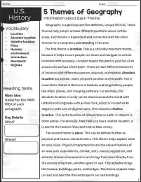 themes of geography worksheet