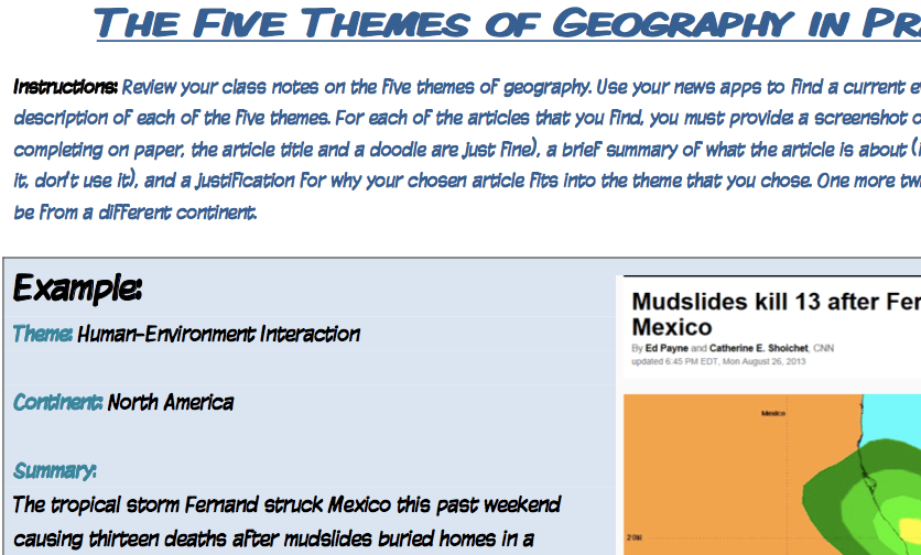 themes of geography worksheet