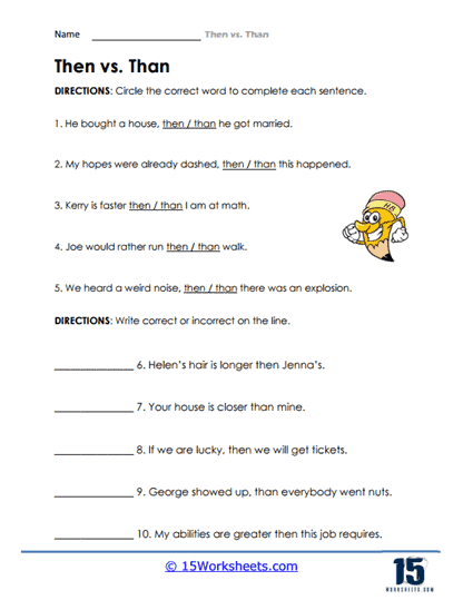 Then vs. Than Worksheets - 15 Worksheets Library